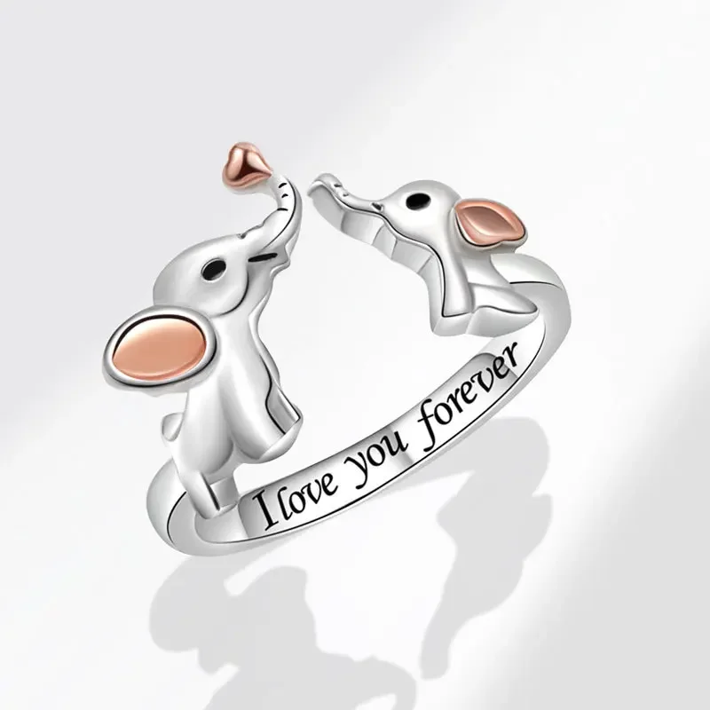 Unique Loving Elephant Rings For Women Opening Ring For Girl Female Mascot Gifts For Friends Rings A Gift For Mom And Daughter