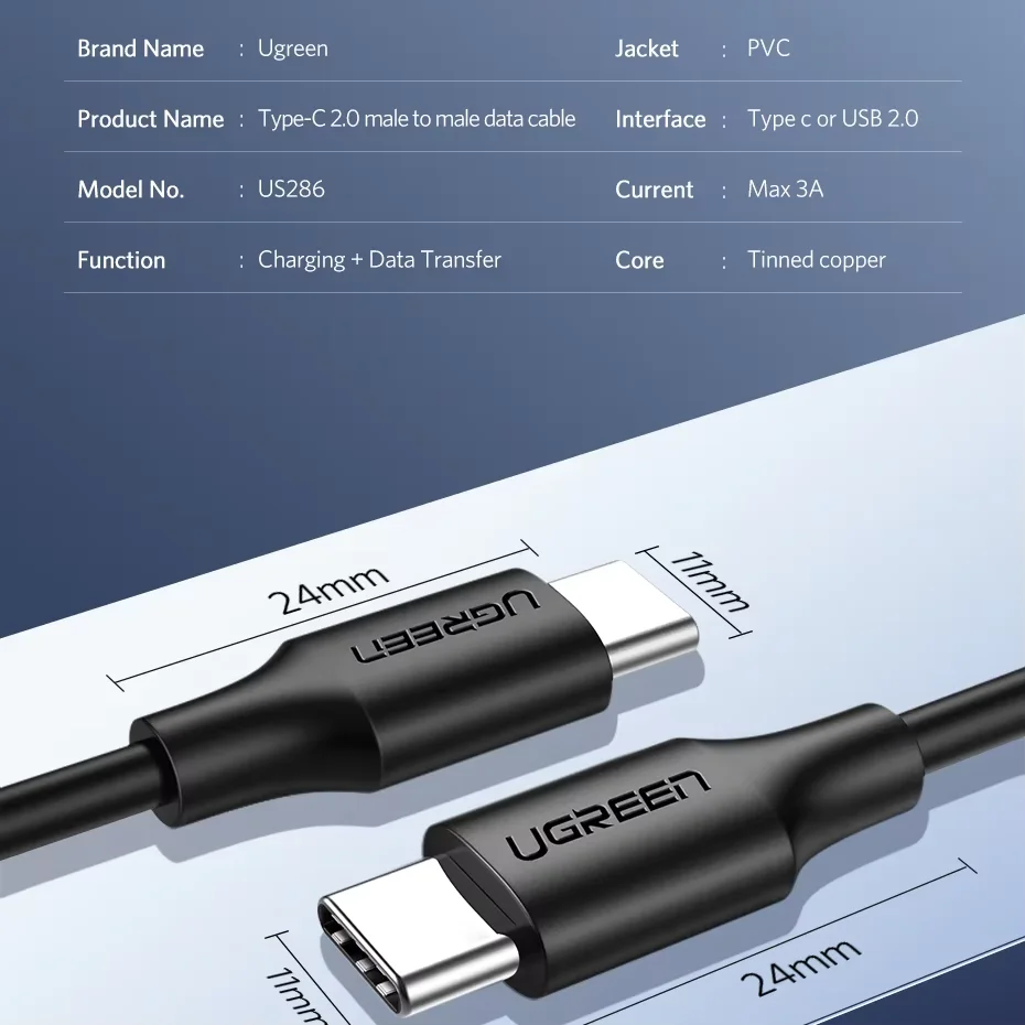 UGREEN PD 60W USB C to Type C Charging USB Data Cable QC 3.0 100cm USB C Charge Cord for Samsung iPhone
