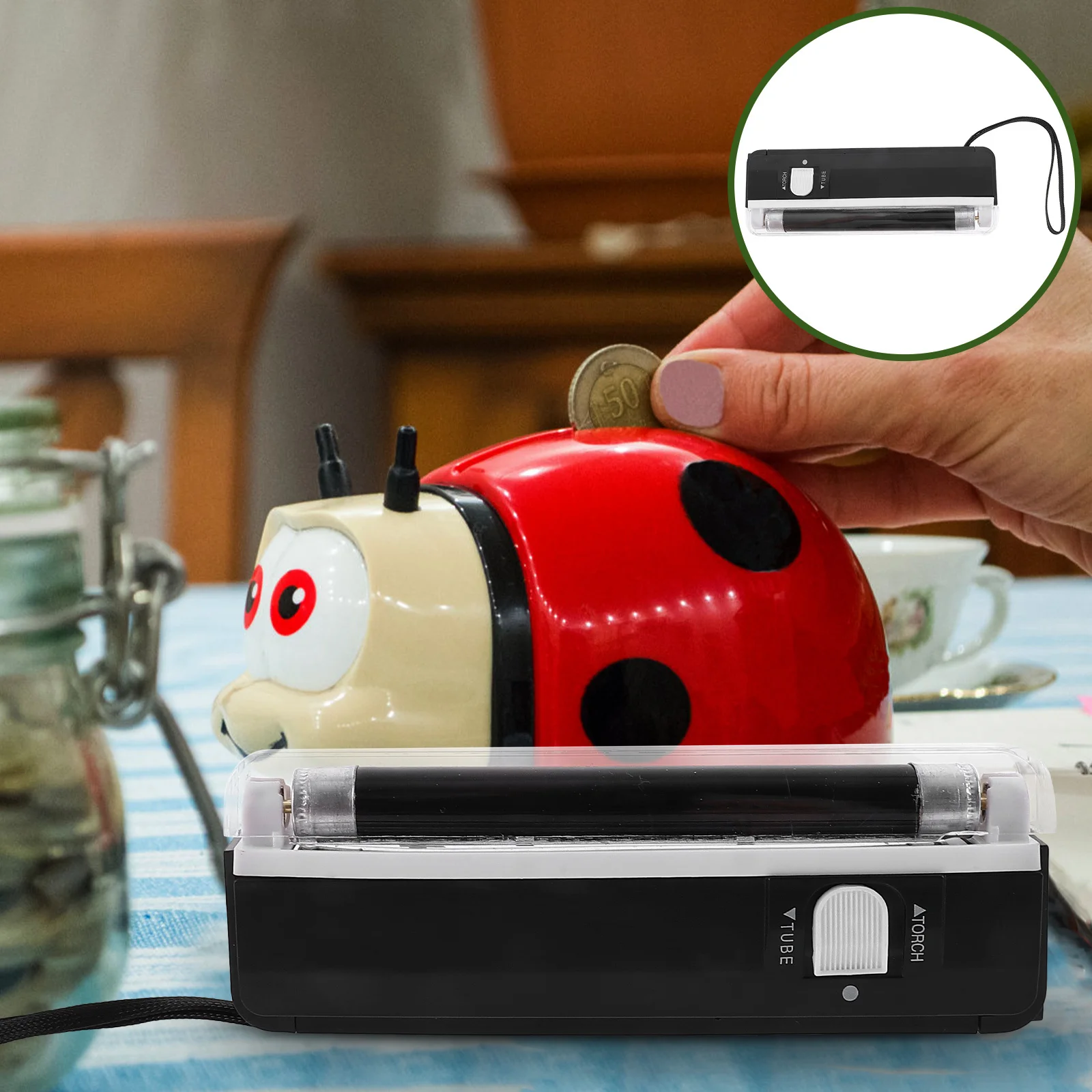 Portable Currency Counterfeit Bill Checker With Flashlight Small Money Detecting Device Travel Cash