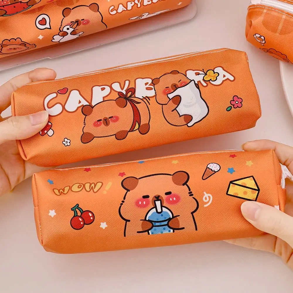 다기능 PU 펜 가방 Capybara 방수 편지지 가방 지퍼 디자인 연필 케이스 학생