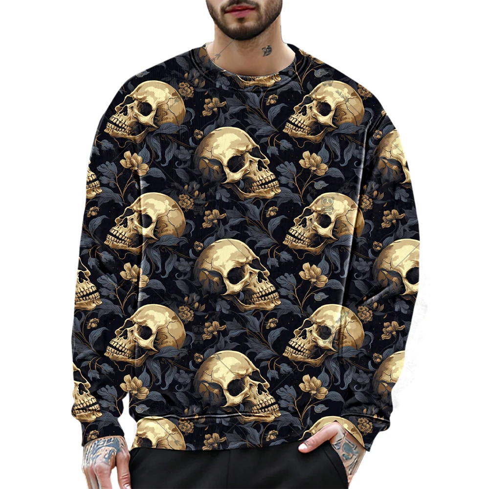 Funny 3D Skull Print Sweatshirts For Men Hip Hop Trend Harajuku Streetwear Casual O-neck Loose Pullover Autumn Men's Hoodie Tops
