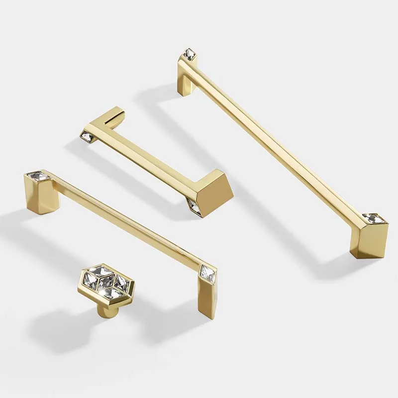 Light Luxury Style Crystal Handle, Modern and Minimalist European Style Wardrobe Door, Cabinet Drawer, Golden Matching Handles