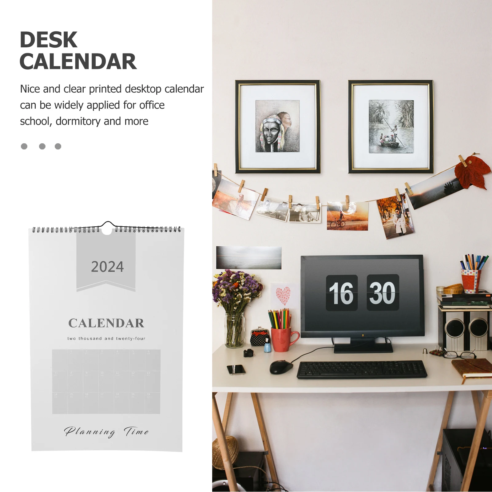 

Wall Mounted Monthly Calendar 2024 Large Print Hanging Calendar for Office Home Wall Planner Spiral Bound Notepad for Family