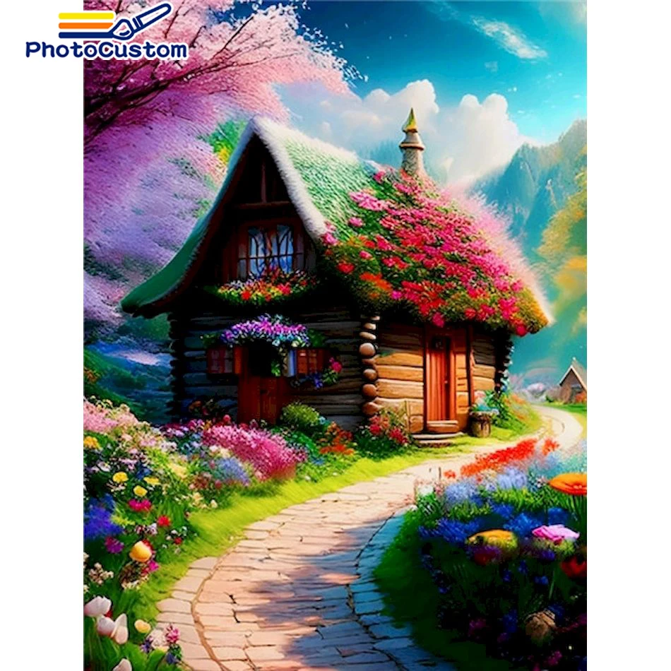 

PhotoCustom Full Round Drill 3D Diamond Painting Kits Landscape Picture Of Rhinestone 5D Diy Diamond Embroidery Mosaic Home Deco