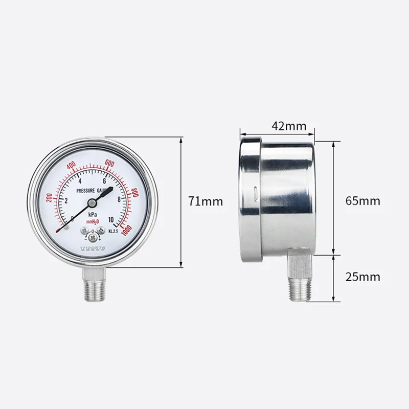 Adjustable mmH2O Kpa pressure gauge -40~0kpa 0-2.5kpa ... 0-10kpa 0-15kpa 0-20kpa 0-60kpa Calibratable micro pressure meter