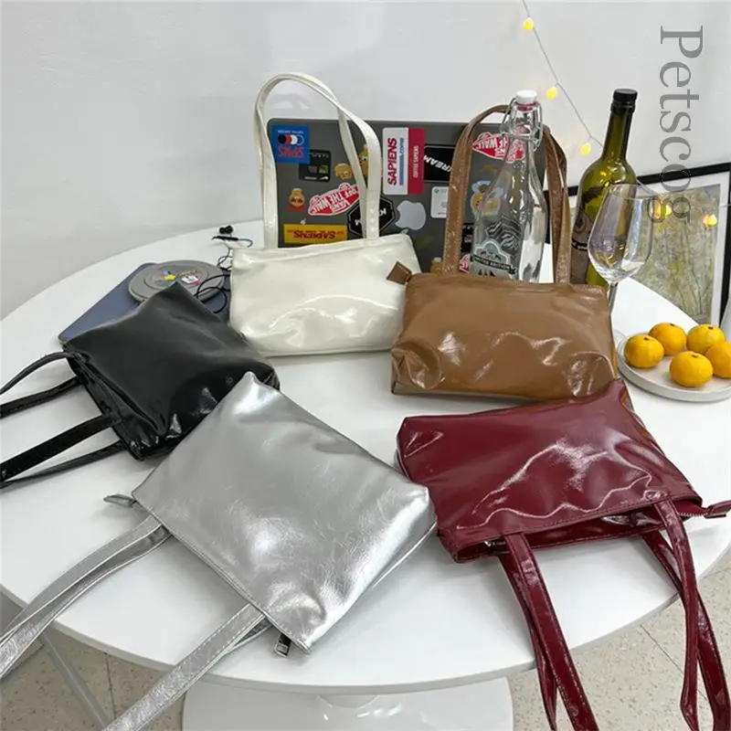 Y2k Small Silver PU Leather Shoulder Side Bags For Women 2023 Luxury Solid Color Fashion Phone Handbags And Purses Underarm Bag