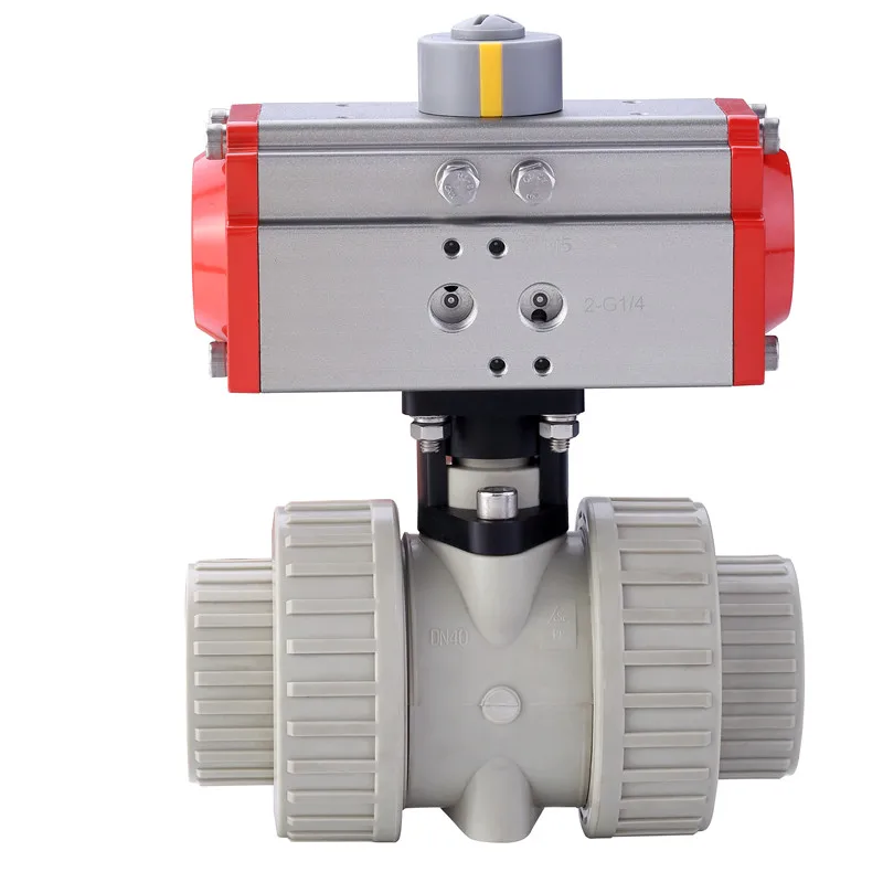 High Quality Single Acting Double Union Pneumatic Actuator Valve Plastic PVC Ball Valve Plastic Pneumatic Actuator  Ball Valve