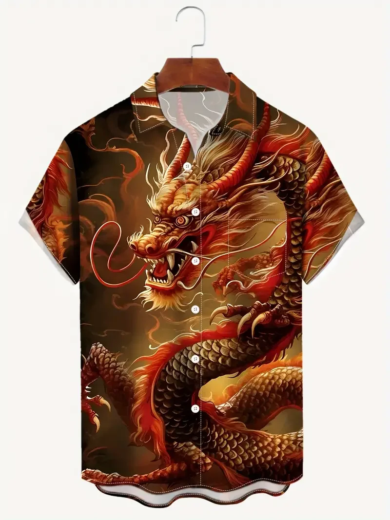 Chemise boutonnée à manches courtes pour hommes, chemise d'été imprimée tigre de la bête, à la mode, de haute qualité