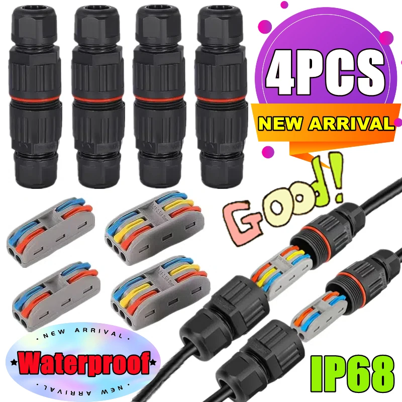 New 4-1PC IP68 Waterproof Joint Wire Quick Connection Connector 2/3 Pin Solder Less LED Lamp Wiring Outdoor Rainproof Terminal