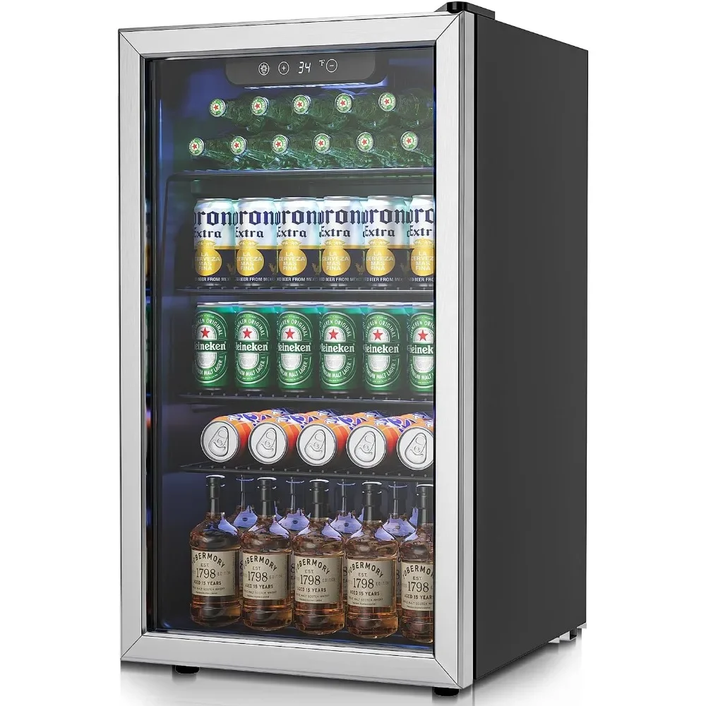 Wine Refrigerator with Glass Door, 4 Adjustable Shelves and 3.2 Cu.Ft, 126 Can Mini Fridge, Wine Cooler