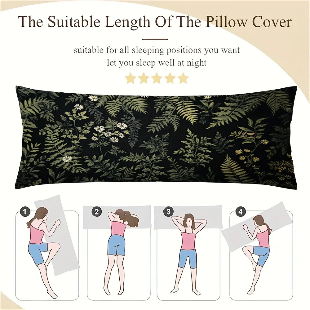 1 Polyester Pillowcase Featuring a Double-sided Print with Fern and Moss Patterns, Ideal as a Decorative Long Pillow Cover for A