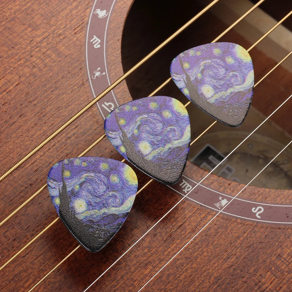 3pcs/lot Guitar Picks Set 0.46mm 0.71mm 0.96mm Starry Sky Celluloid Acoustic Electric Guitar Picks Plectrum Paddle with Box