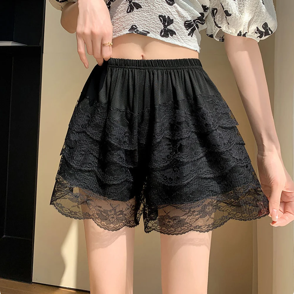 

Женские однотонные повседневные модные шорты с пятью слоями кружевной ткани, свободного кроя, для лета, пляжа, йоги, велоспорта, отдыха на выходных