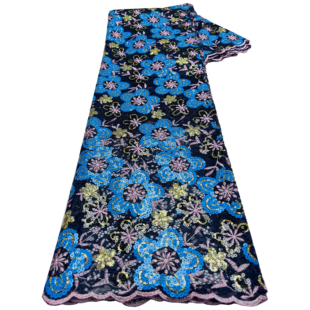 Luxury African Guipure Cord Lace Fabric 2026 Nigerian French Water Soluble Two-Tone Sequins Lace Fabric For Wedding Party Dress