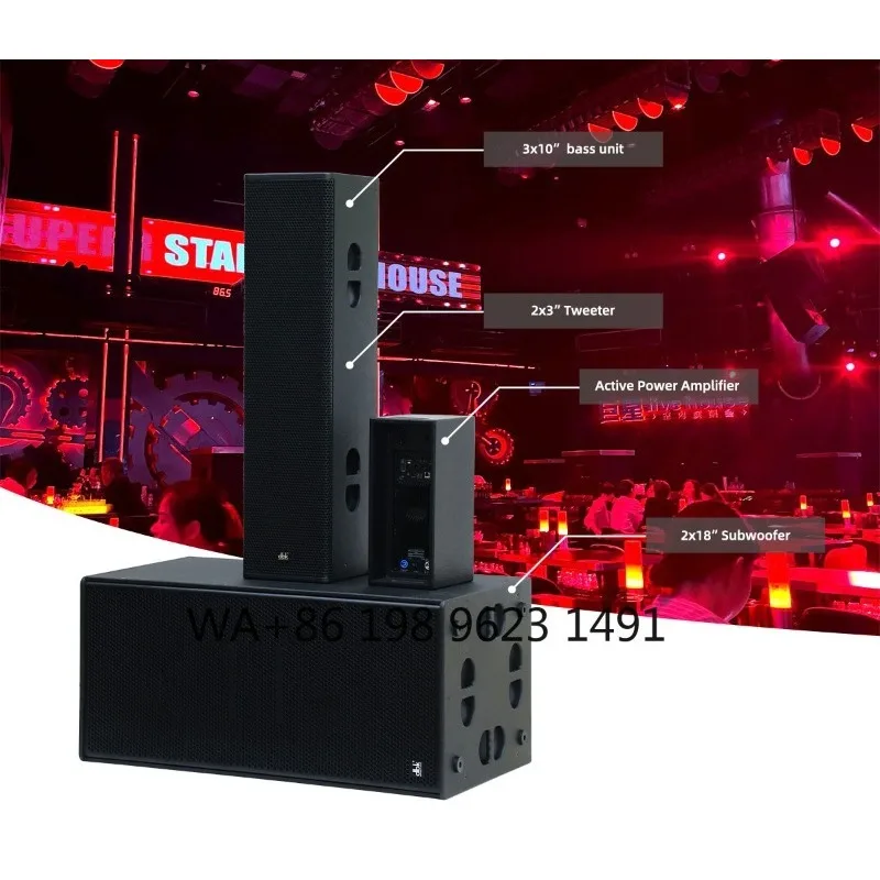 3x10 Inch Column Active DJ Speaker Set 18 Inch Subwoofer PA System for Church Stage Party Event Audio Equipment
