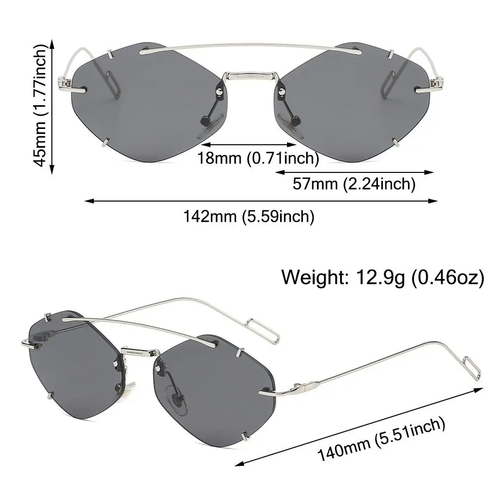 Moda UV400 Proteção Hexágono Óculos de Sol Retro Trendy Óculos de Sol Sem Aro Óculos Praia/Viagens/Streetwear