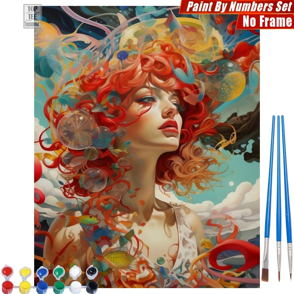 

Marine Hair Woman - Paints By Number Set - Curly Flames Fish Home Bedroom Decor Halloween Gift For Son