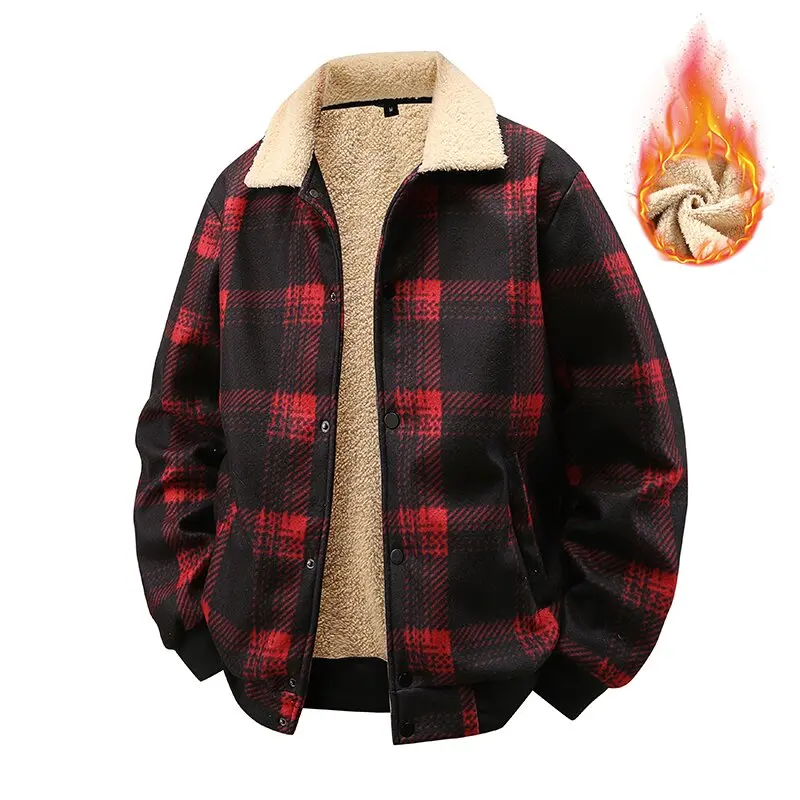 

Winter Fashion Trend With Thick Fleece and Warm Plaid Jacket For Men's Casual Loose Sports Plus Large Size High-end Jacket S-2XL