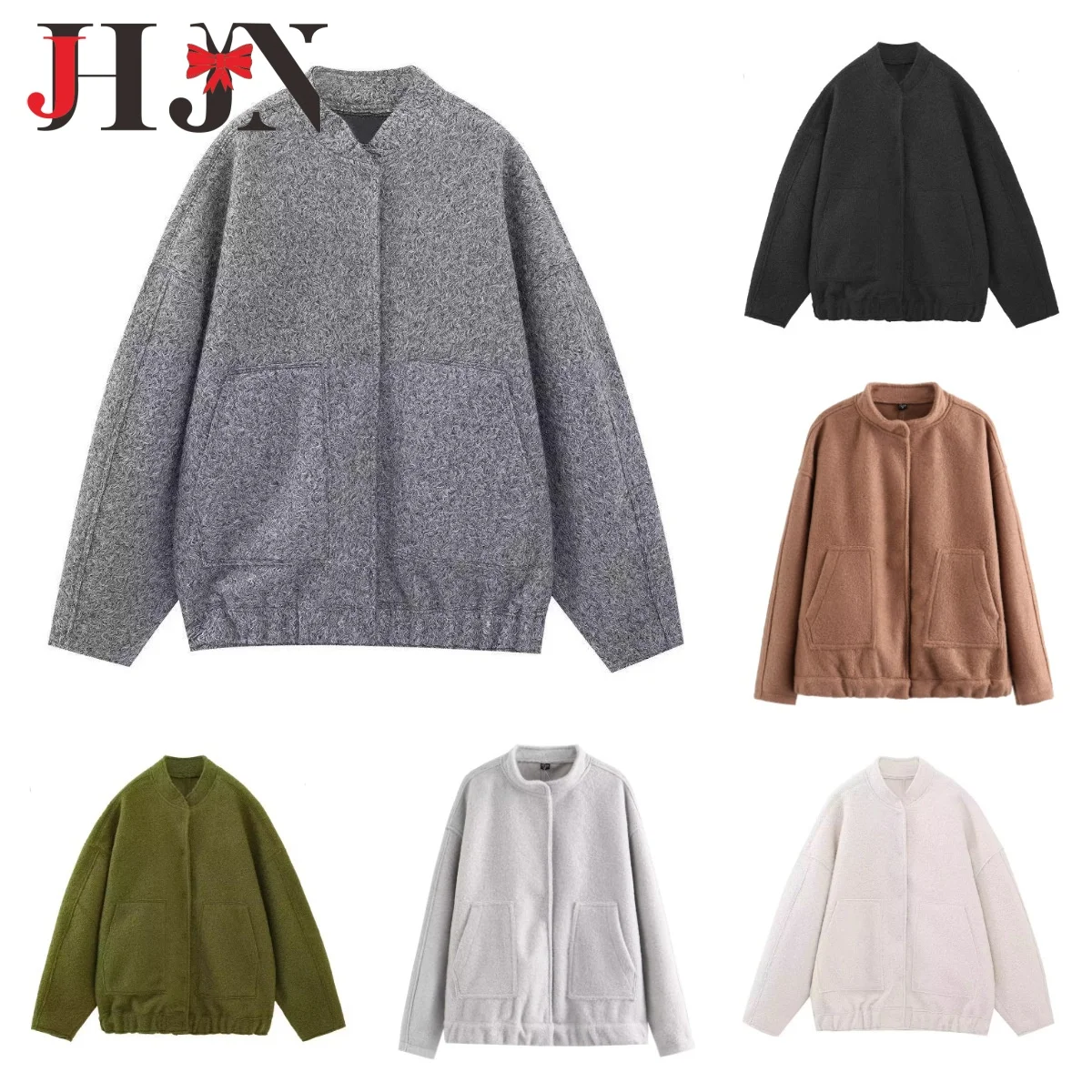 JHJN New Style Women Coat Fashion With Pockets Loose Solid Color Jacket Long Sleeve Snap Button Tops Female Casual Outerwear