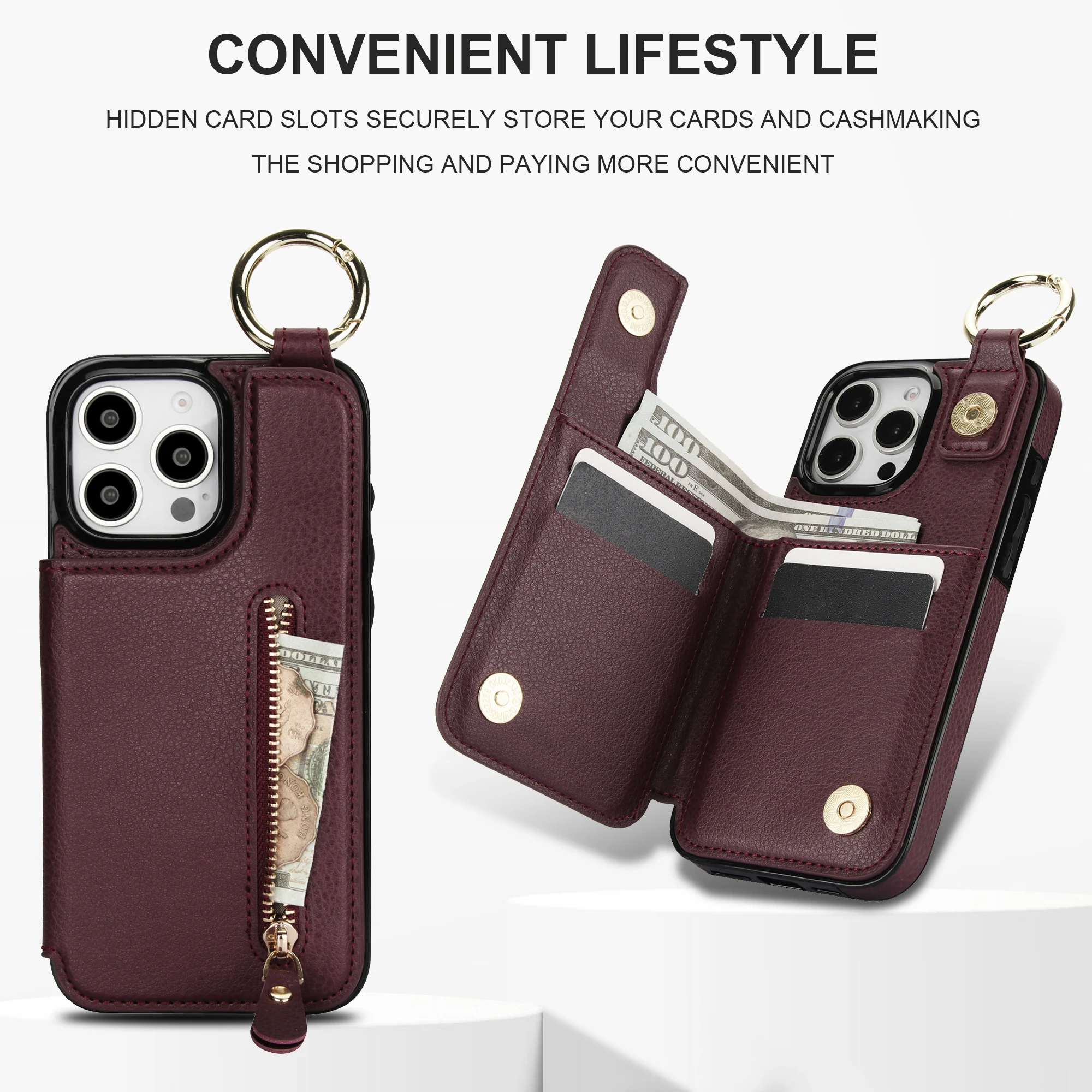 Wallet Case With Ring Leather Cover For iPhone 16 15 Plus 14 Pro Max 13 promax 12 11 XS XR XS Max 8