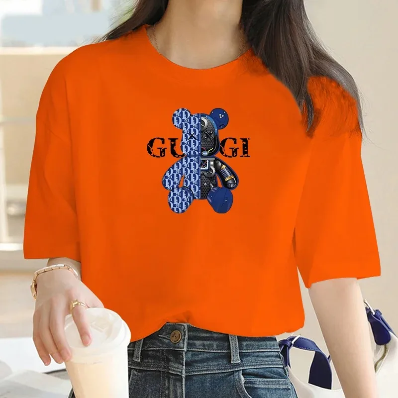 أزياء المرأة تي شيرت جولة الرقبة سليم صالح المرأة الفاخرة العلامة التجارية عارضة Y2K أعلى الكرتون الدب الشارع الملابس الصيف أعلى