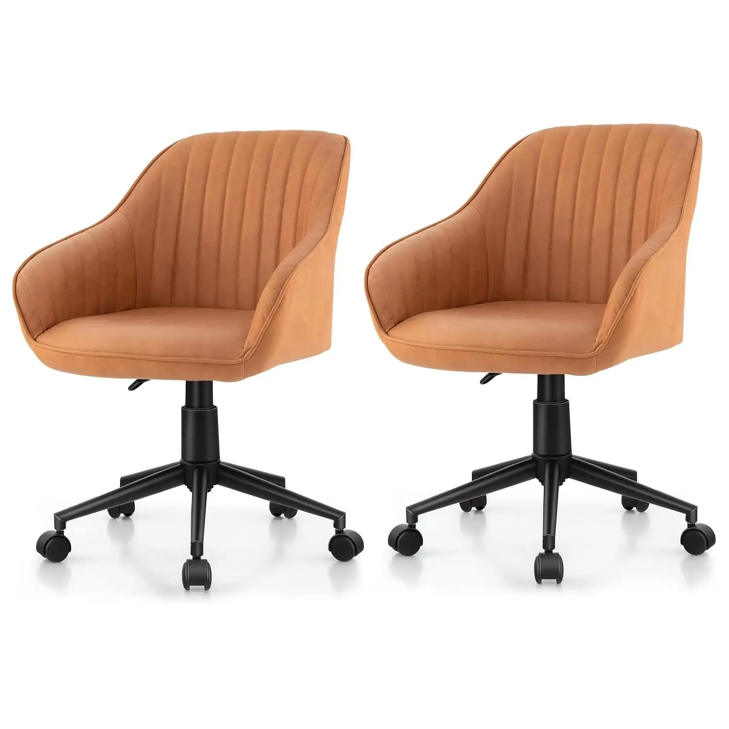 Mid-Back Faux Leather Office Chair Set of 2 Ergonomic Home Desk Chair with Wheels, Customized
