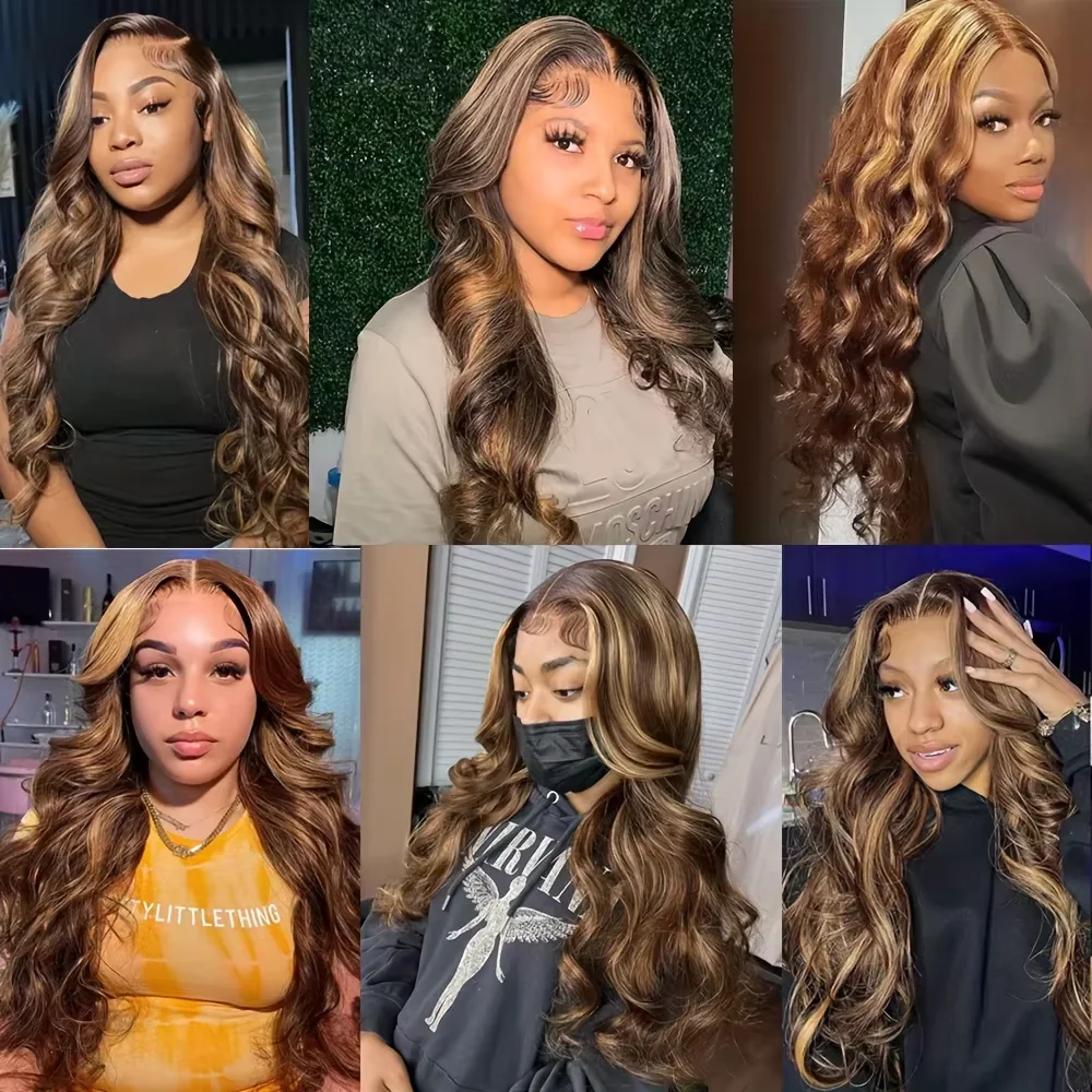 P4/27 Human Hair Wig Highlight Ombre Body Wave Wig 13x6 HD Transparent Lace Front Lace Wig 200 Density Colored Wigs For Women