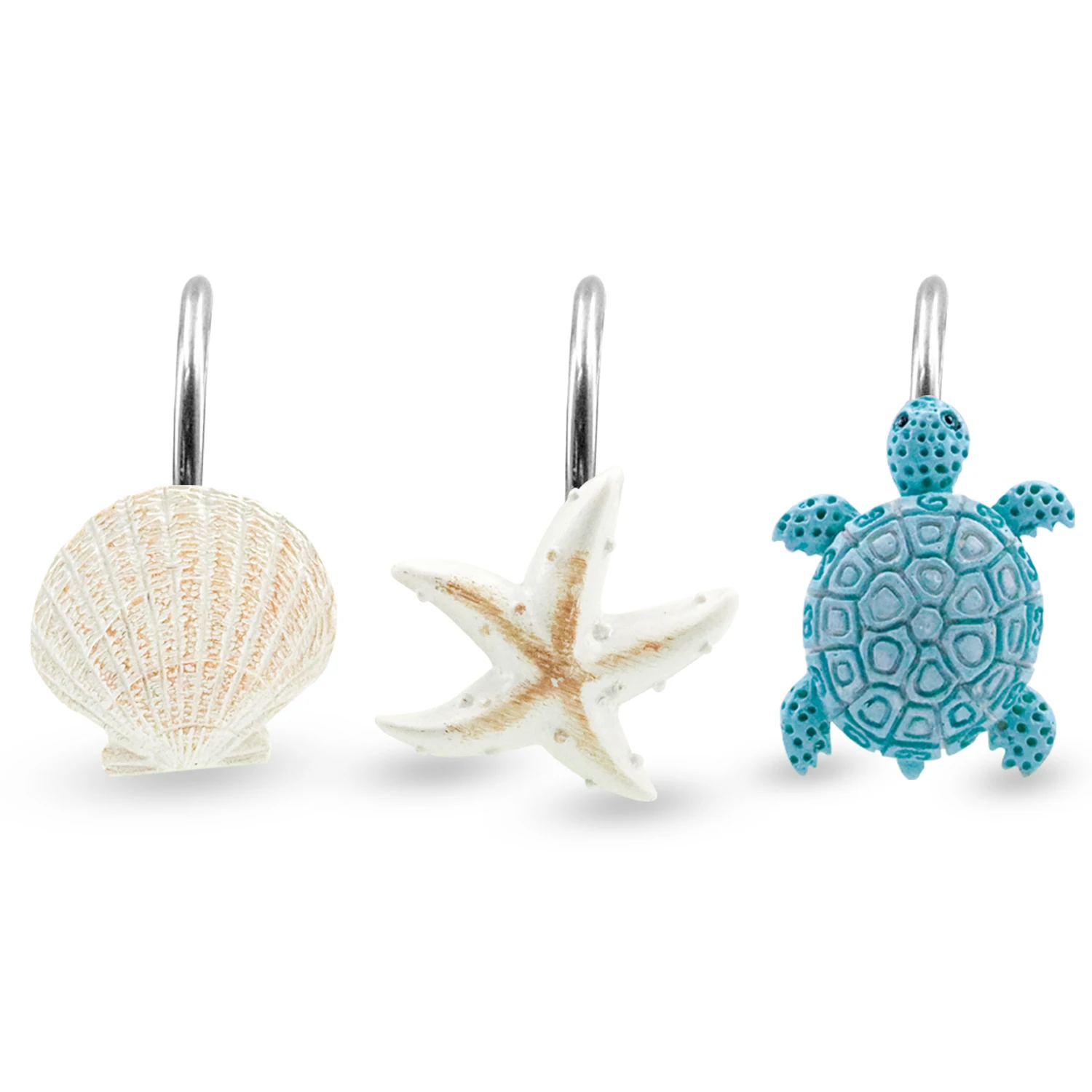 12PCS Seashell Turtles Shower Curtain Hooks Rings