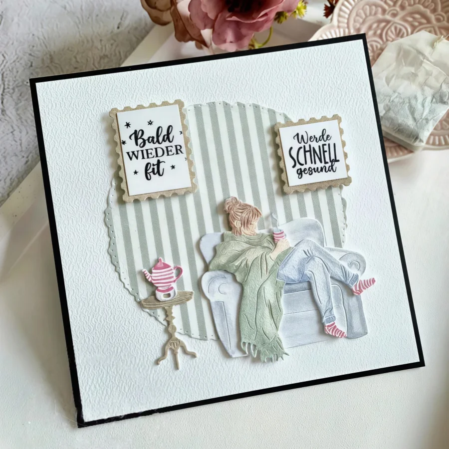 Женщина, сидящая на стуле, обтянутая шерстяным одеялом, металлические вырубные ножи для скрапбукинга, формы для вырезания, трафареты для фотоальбомов