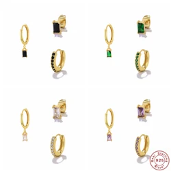 LENNIK-pendientes de aro de Plata de Ley 925 para mujer, aretes colgantes de circonita negra, Piercing chapado en oro de 18K, conjunto de joyería de moda