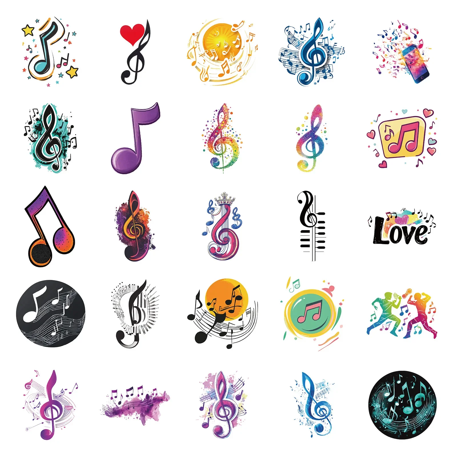 50 SZTUK Naklejek z Nutami Muzycznymi Graffiti Kreskówkowe Indywidualne Kreatywne Naklejki na Pianino do Laptopa Telefonu Kubka Gitary Wodoodporne