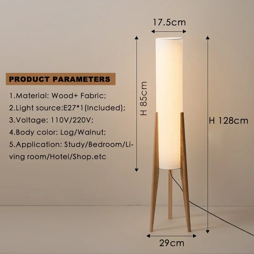 Japanese Retro Wabi-sabi Solid Wood Floor Lamp Study Hotel Art Decorative Corner Standing Lamp Bedroom Living Room Cafe E27 Lamp