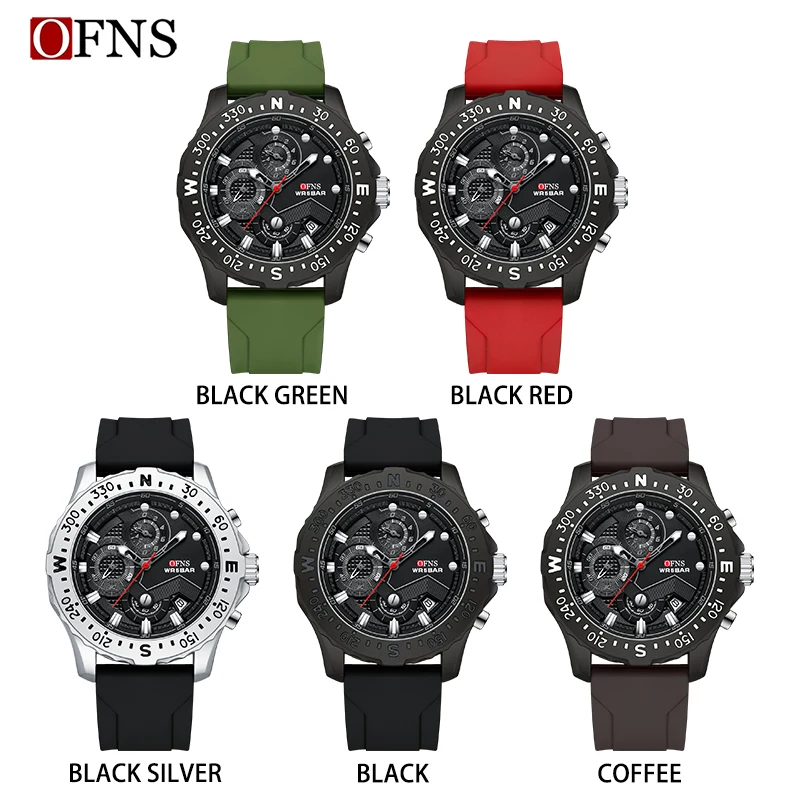 OFNS 1302 Top military Quartz Watch Men Luxury High Quality Silicone Dress Wrist Watch Man Waterproof stopwatch Quartz Watch