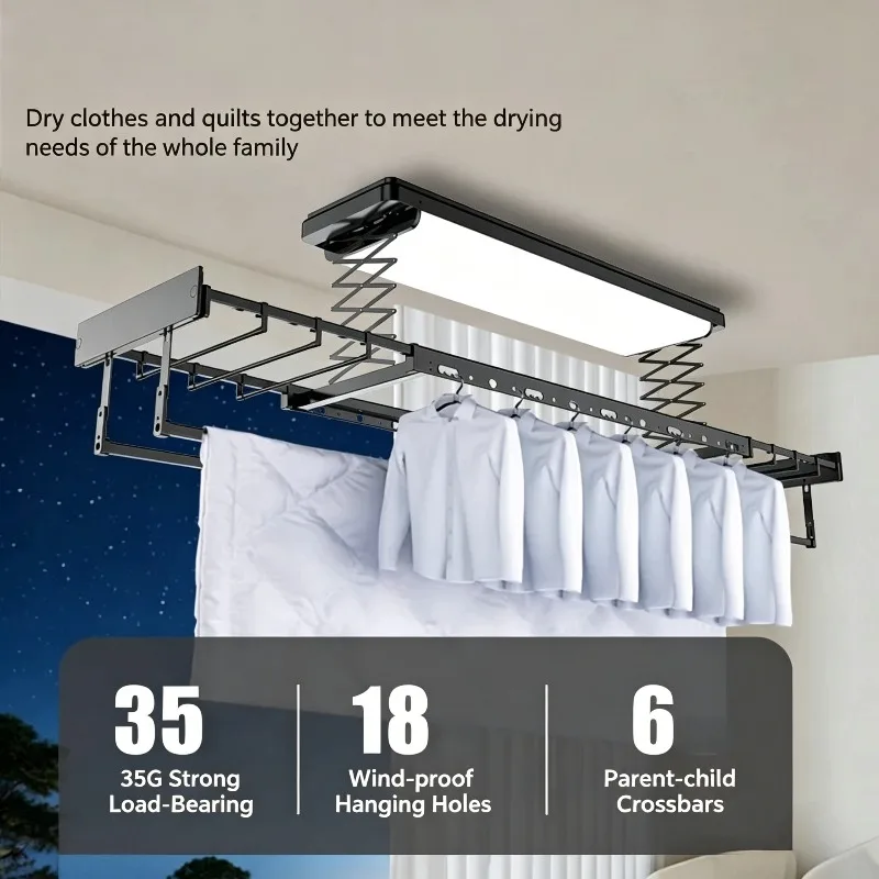 Collapsible Laundry Dryer Clothes Rack Foldable Aluminum Hanging Smart Clothes Drying Rack with Full-Panel Lighting