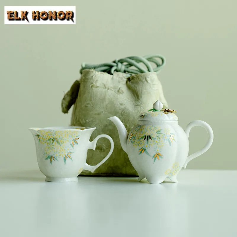 

Hand-painted Small Daisy Travel Tea Set Kit Antique 1 Pot 1 Cup Tea Maker Organizer Portable Camping Stock Bags Accessories Gift
