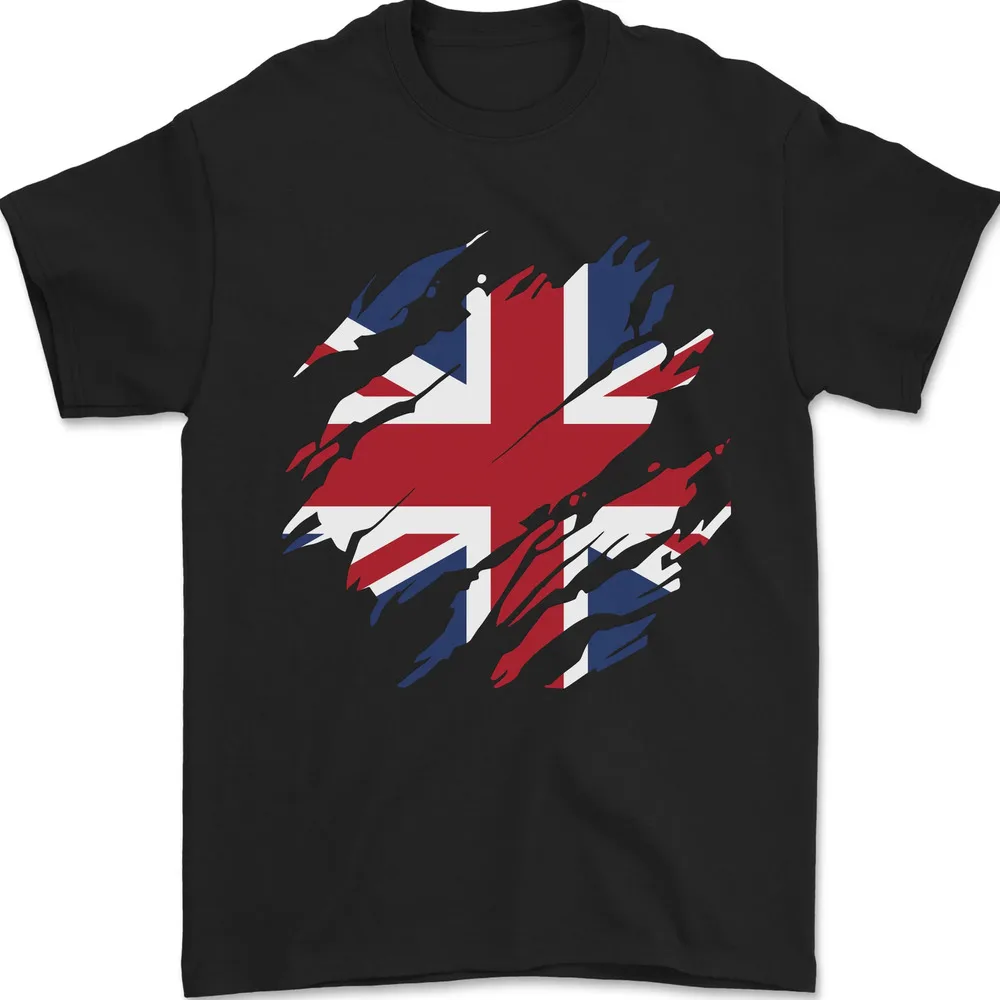 Torn British Flag Union Jack Britain Mens T-Shirt 100% Cotton  tops Unisex Summer Short Sleeve