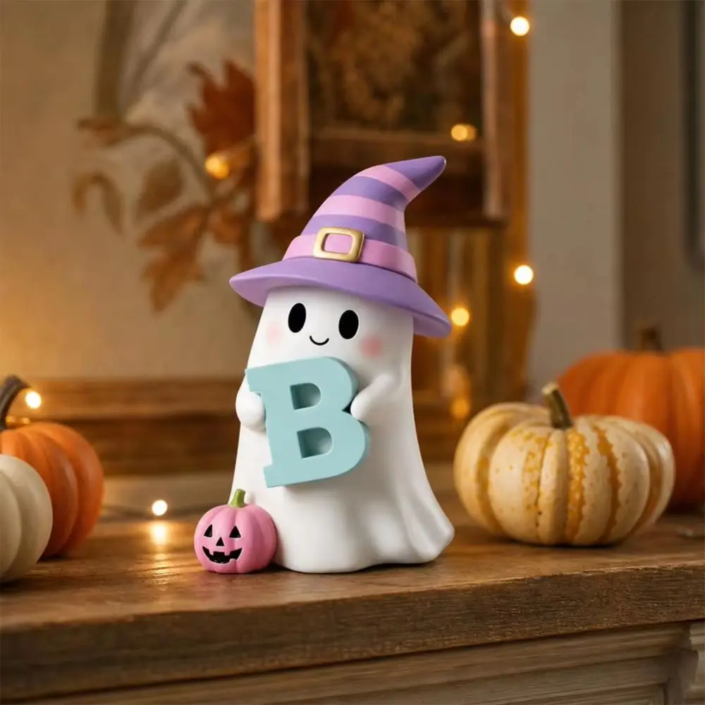 New Creative Solid Resin Ghost Figurine Hand Painted Fine Hand Painted Halloween Ornament Cute Style Pink Tabletop Decor Shelf