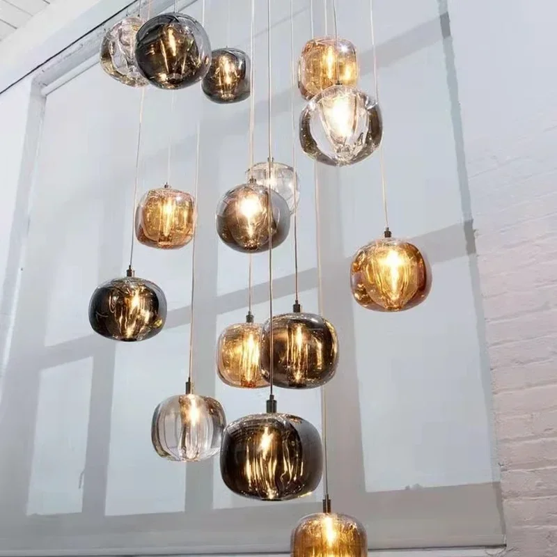 Modern Glass Chandelier Amber Smoke Grey Transparent for Dining Room Bedside Staircase Pendant Lamp Home Decor Lighting Fixture