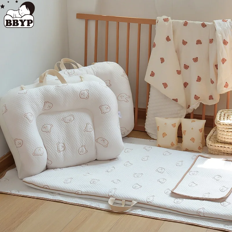 

Korean Newborn Baby Cotton Mattress for Bed Infant Bedding Crib Bumper Bear Embroidered Portable Filted Sheet Bassinet Cover