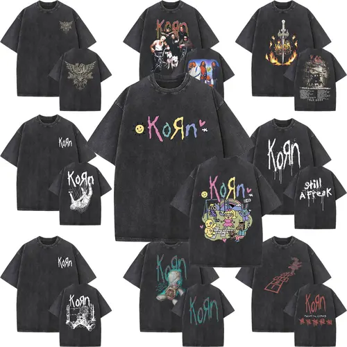 Camiseta Vintage lavada del álbum de música Korn Follow The Leader para hombre y mujer, camiseta de moda gótica Rock, camisetas informales de gran tamaño para hombre