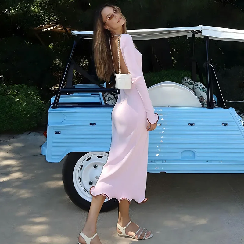 

Sexy Backless Maxi Dress Women Elegant Elastic Slim Short Sleeve Long dresses Female Bodycon Streetwear Clothing