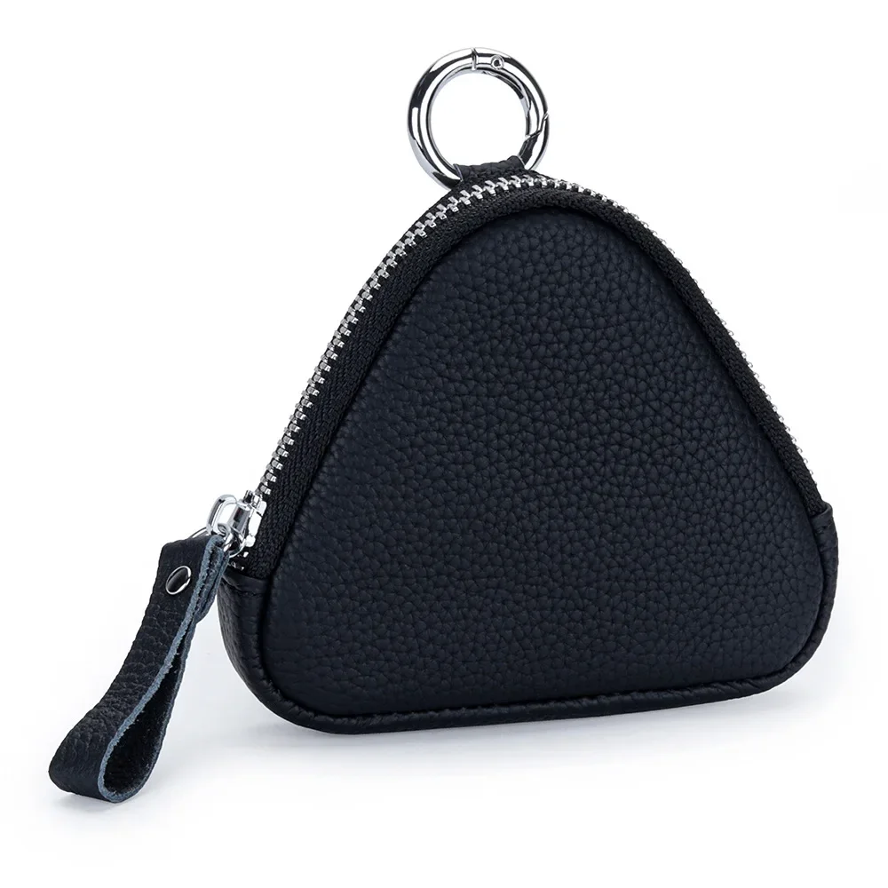 Cute Coin Purse for Women Portable Earphone Storage Bag with Keyring Genuine Leather Casual Change Pouch triangle change wallet