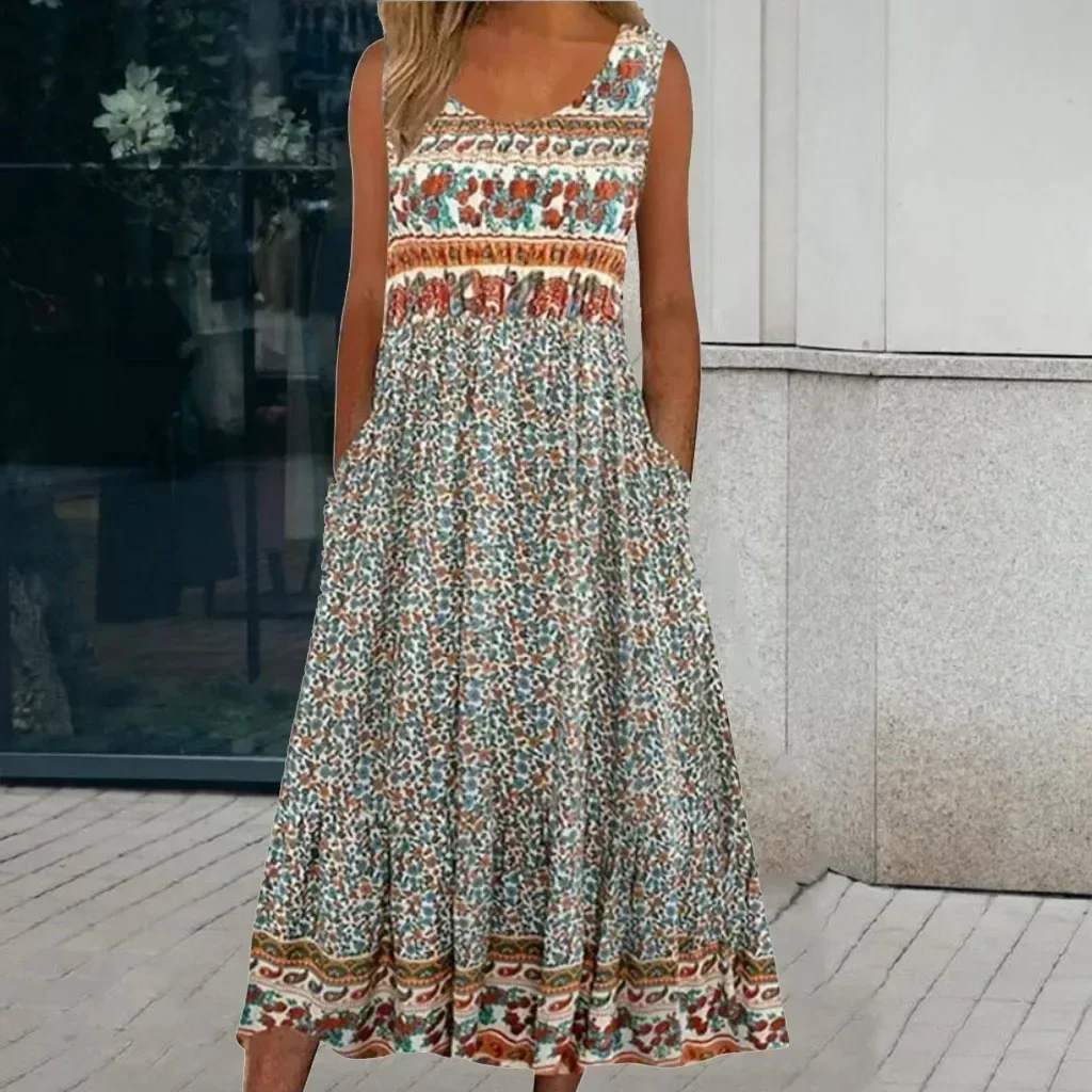 Nouvelle robe printemps et été Europe, Amérique, Amazon avec imprimé ethnique – Style Boho décontracté pour femmes