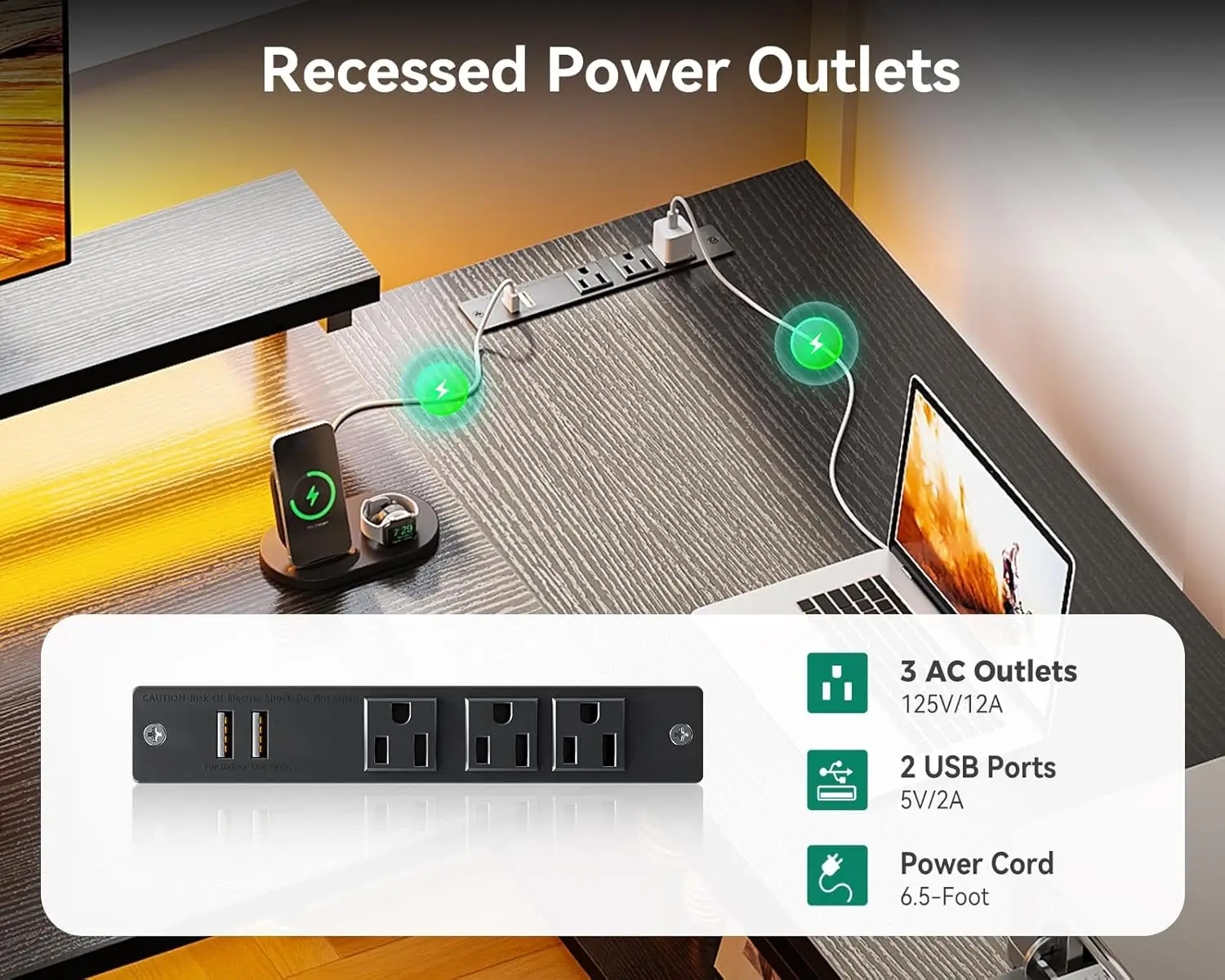 ODK L Shaped Gaming Desk with File Drawers, Reversible Computer Desk with Power Outlets & LED Lights, Home Office Desk with