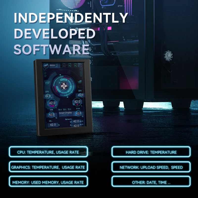 IPS LCD Tipo-C Tela Secundária, 3,5 ", Smart Display UI, CPU, GPU, RAM, Monitor HDD, Software, Tema DIY, Tempo Real, PC Dinâmico