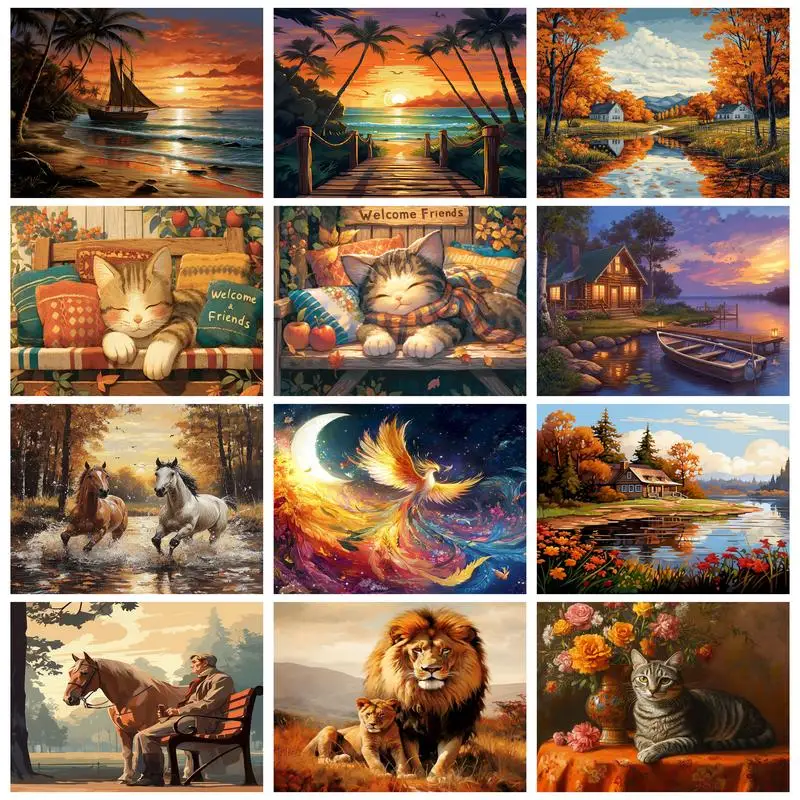 

RUOPOTY DIY Paint By Numbers Kits Vase Cat Digital Painting On Canvas For Beginner on Canvas Perfect Gift By Numbers Acrylic Kit