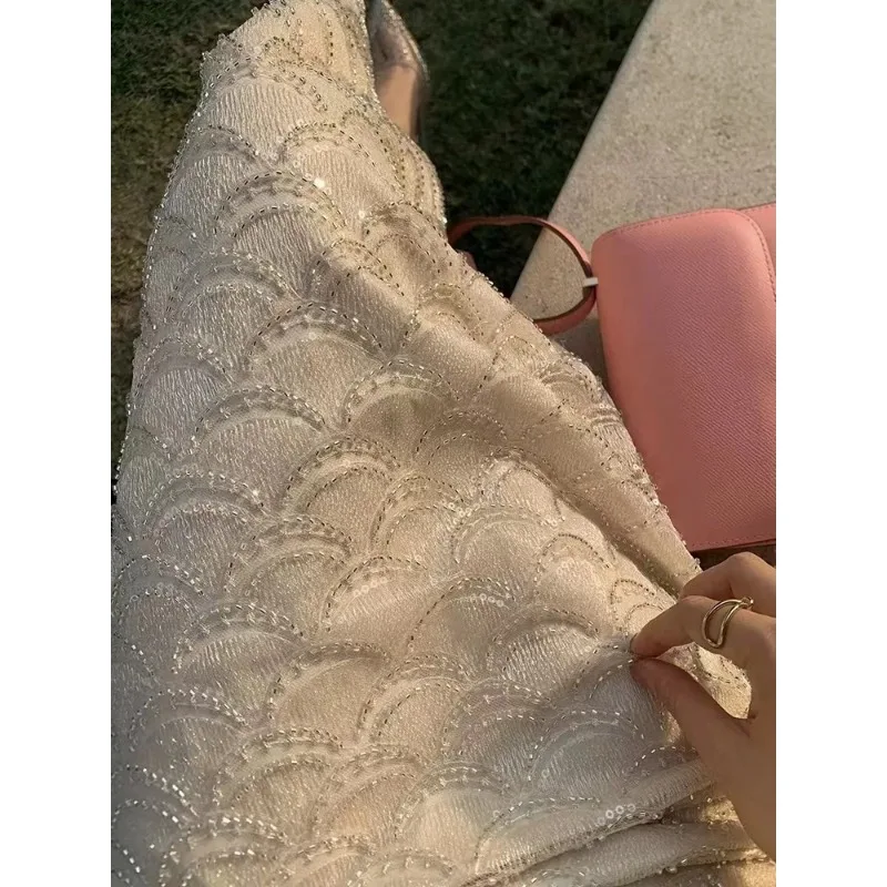 Women's Sparkly Sequin Lace Maxi Skirt High Waist Mermaid Hem Formal Party Skirt