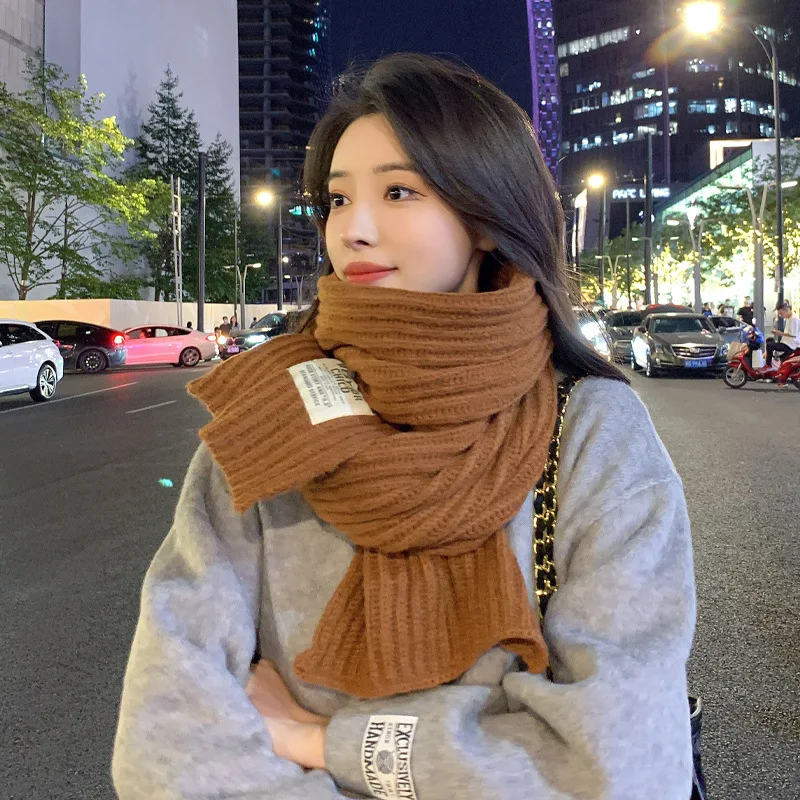 Solid color wool scarf female Korean version cute girl autumn winter thick warm knit neck Ring