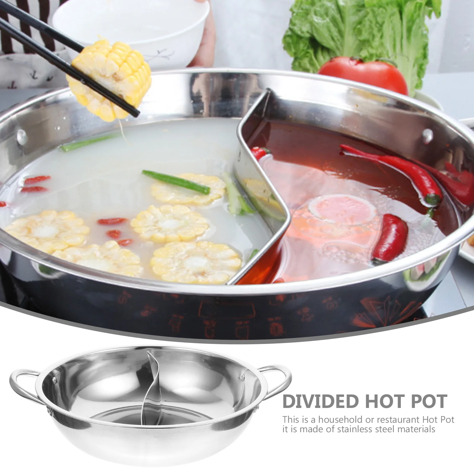 Mandarin Duck Pot Kitchen Supply Pans Multi-purpose Stainless Steel Cooking Hot Split Divided Cooker Two-flavor Double