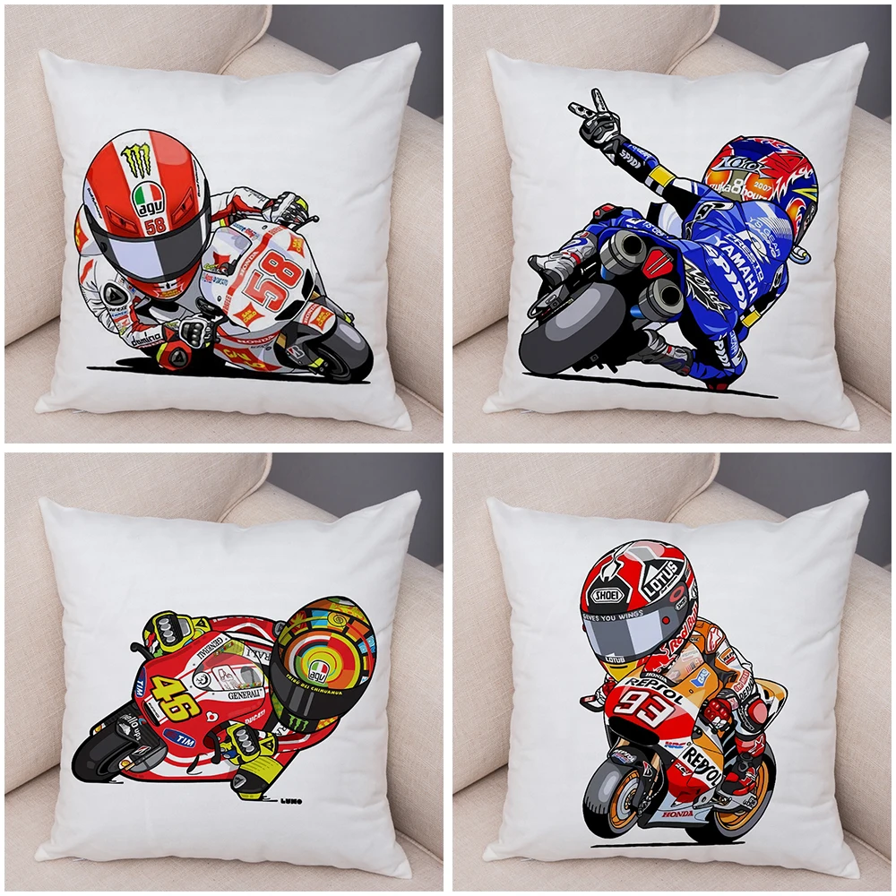 Double Print Short Plush Cartoon Sport Motorcycle Cushion Cover Mobile Bike Pillow Covers Pillow Case for Sofa Home Pillowcase